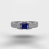 Cubic Blue Sapphire Vintage Ring - Silver