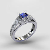 Cubic Blue Sapphire Vintage Ring - Silver