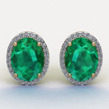 A pair of sparkling diamond stud green earrings set