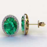 A pair of sparkling diamond stud green earrings set