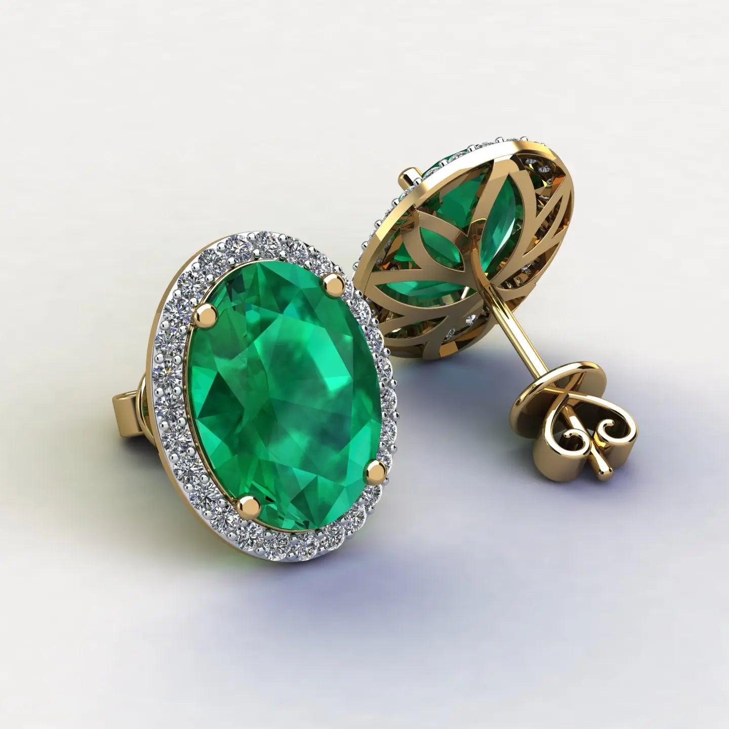 A pair of sparkling diamond stud green earrings set