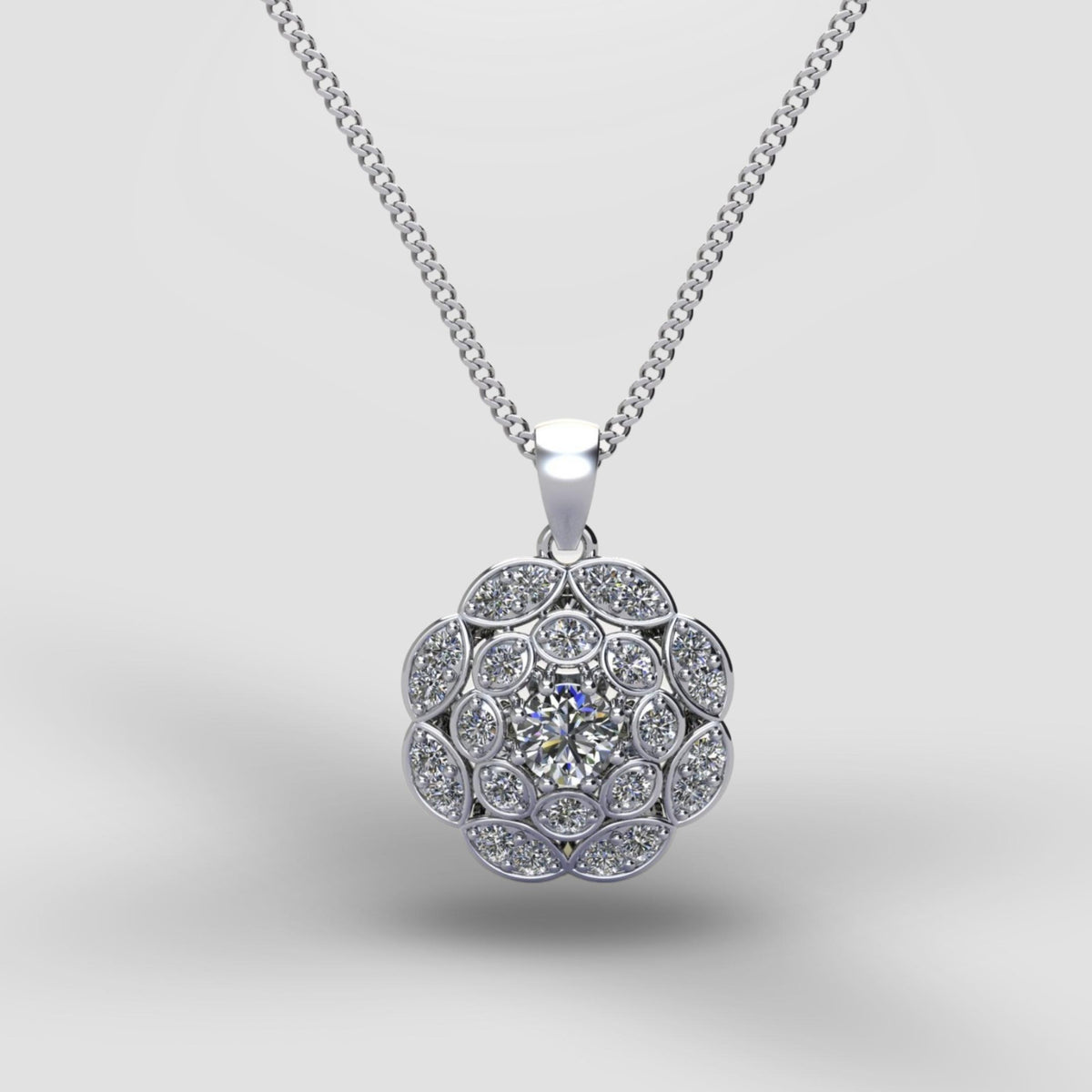 Flower Micro Diamond Style  - Silver (With chain)