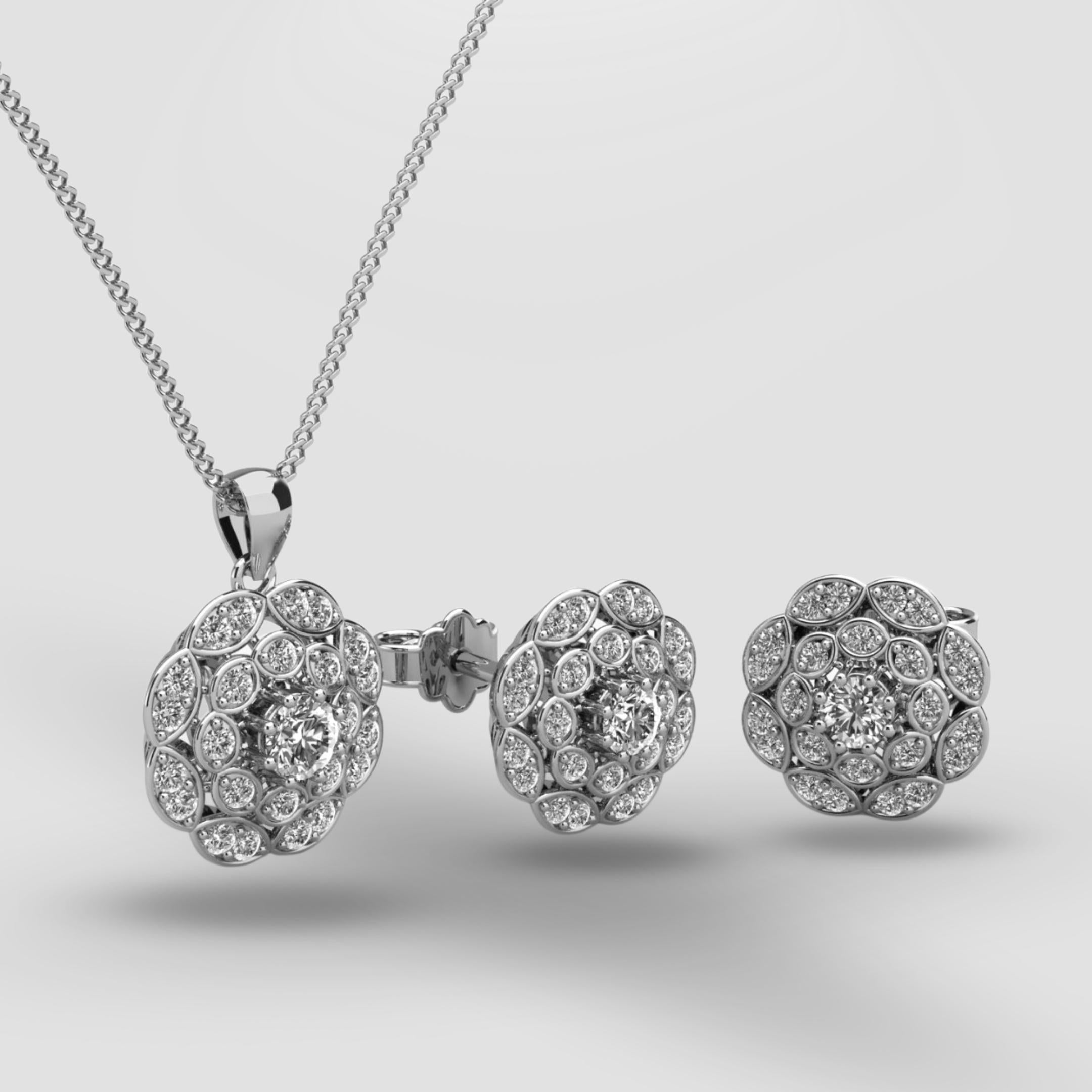 Flower Micro Diamond Style  - Silver (With chain)