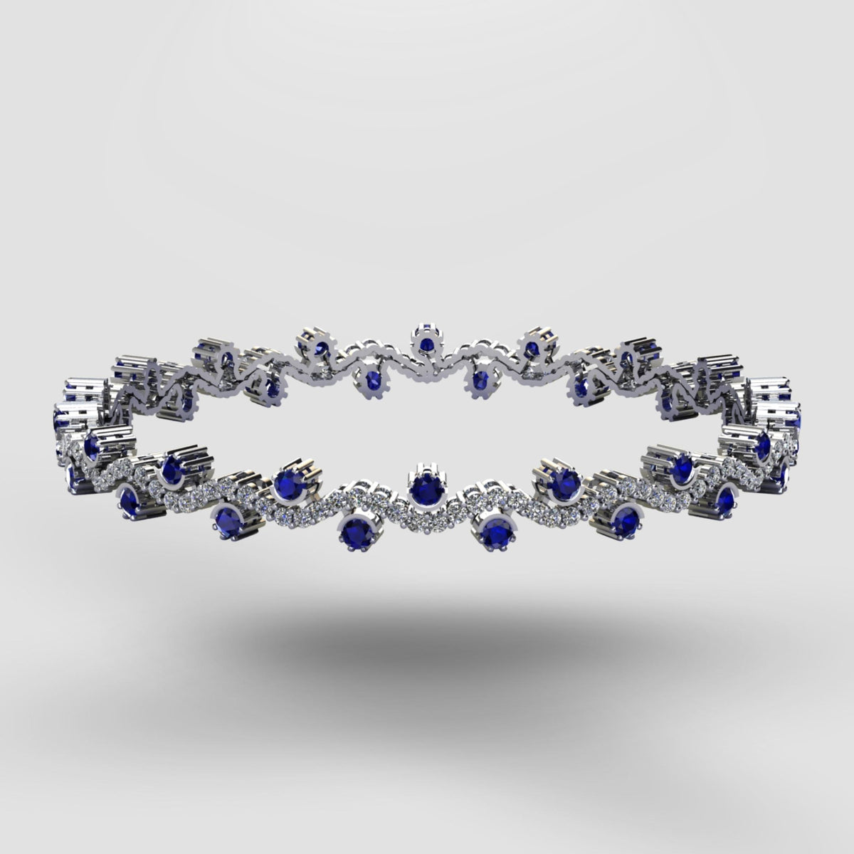 Silver Bangles S Shape with Blue Stone